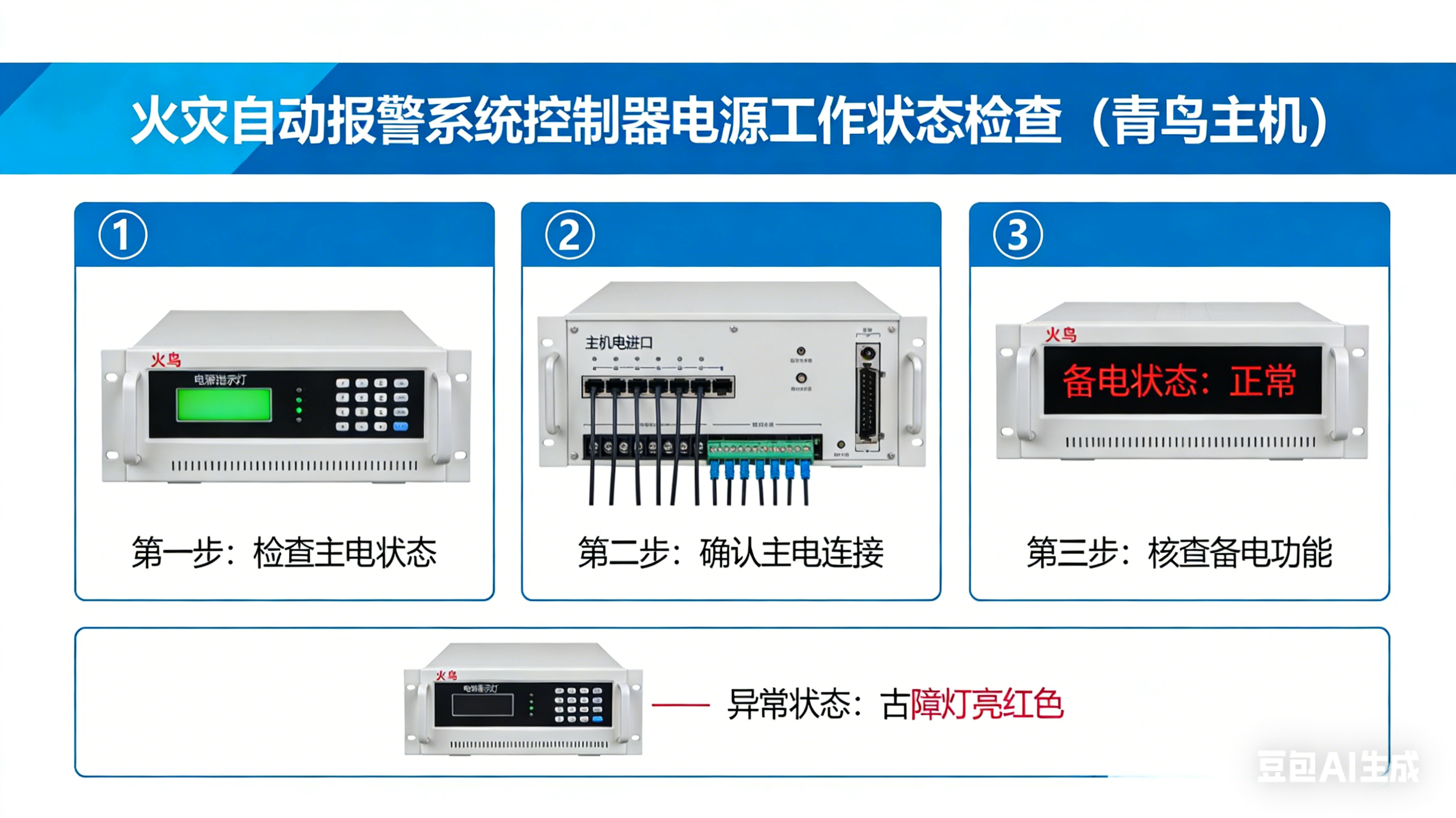鉴定点二 火灾自动报警系统控制器的电源工作状态检查（青鸟主机）