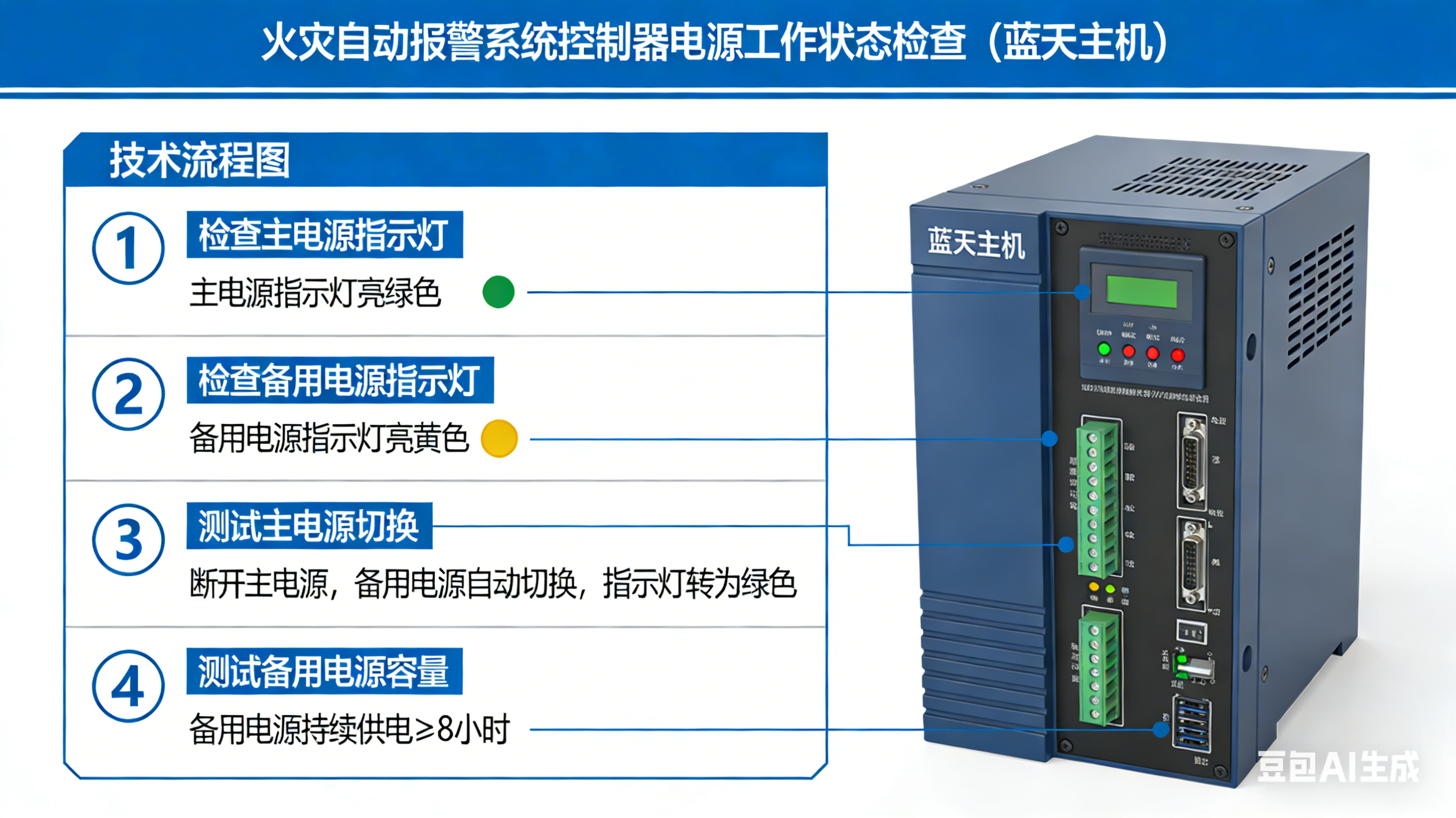 鉴定点二 火灾自动报警系统控制器的电源工作状态检查（蓝天主机）