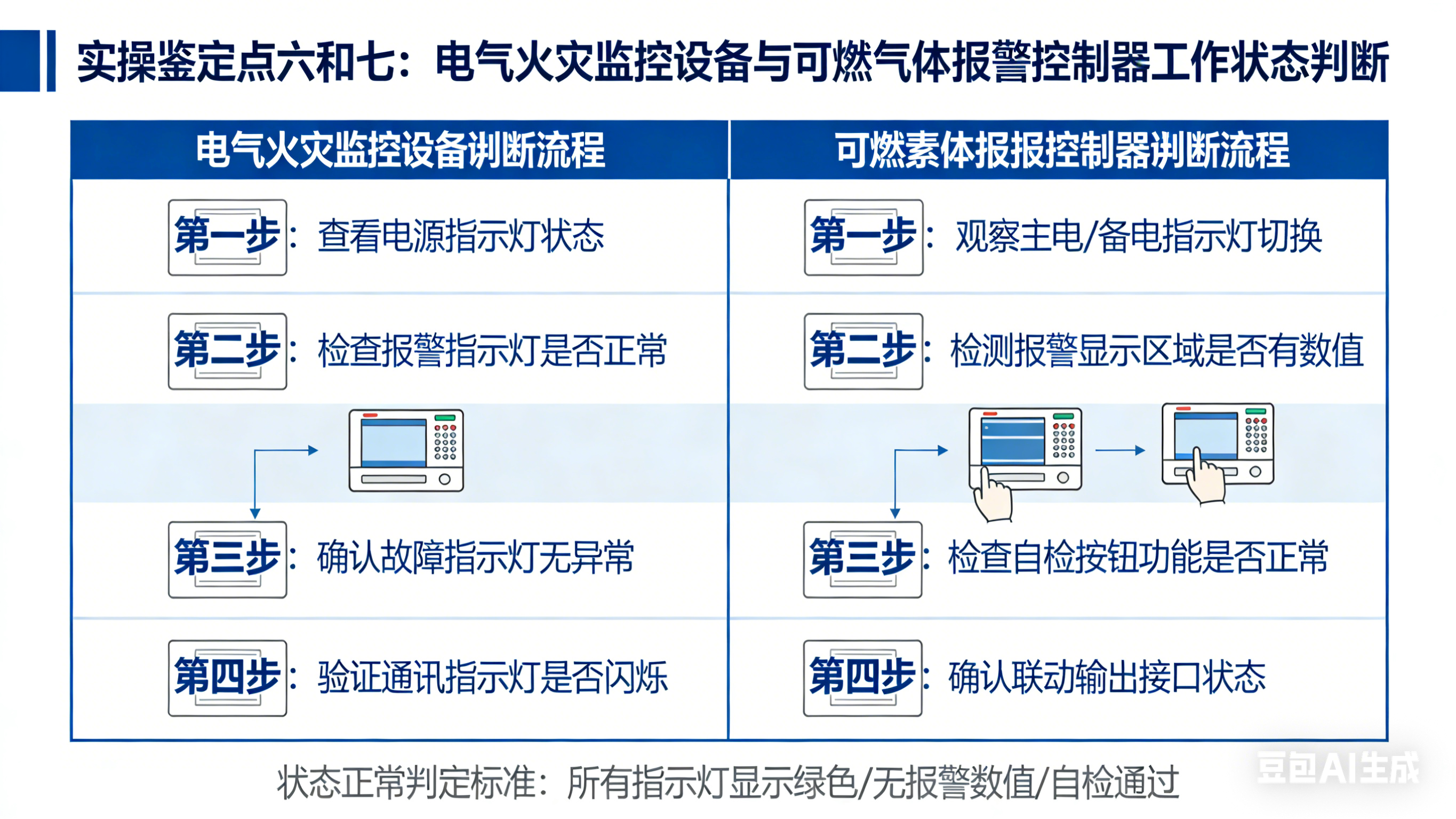 实操鉴定点六和七、电气火灾监控设备和可燃气体报警控制器的工作状态判断