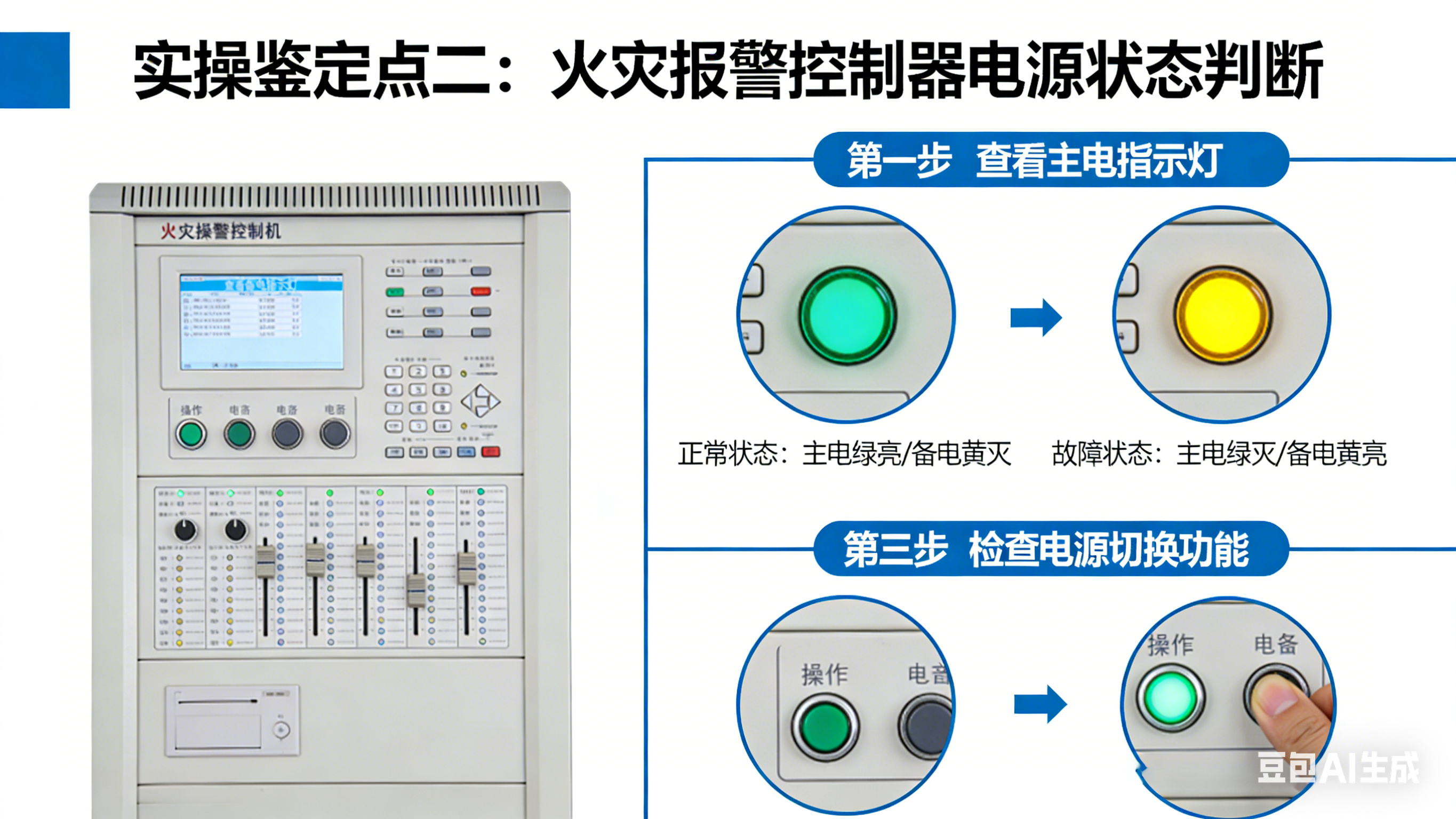 实操鉴定点二、火灾报警控制器电源状态判断