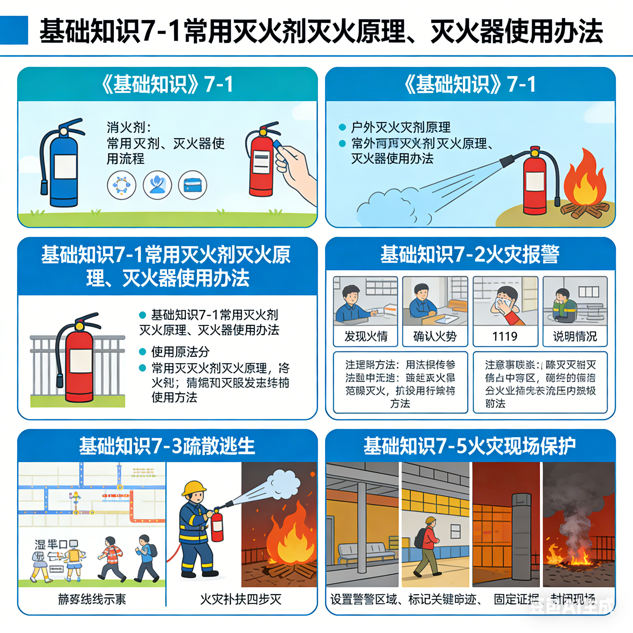 《基础知识》7-（2-5）火灾报警、疏散逃生、火灾扑灭、火灾现场保护
